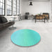 Round Patterned Turquoise Green Rug in a Office, pat1638lblu