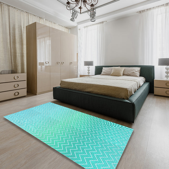 Patterned Turquoise Green Rug in a Bedroom, pat1638lblu