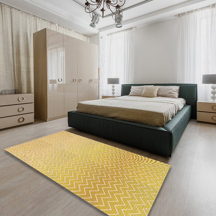 Patterned Yellow Rug in a Bedroom, pat1638org