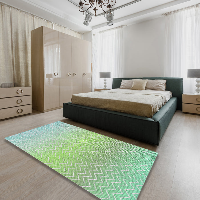 Machine Washable Transitional Green Rug in a Bedroom, wshpat1638