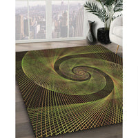 Patterned Dark Yellow Green Rug, pat1639brn