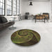 Round Patterned Dark Yellow Green Rug in a Office, pat1639brn