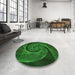 Round Patterned Dark Forest Green Rug in a Office, pat1639grn