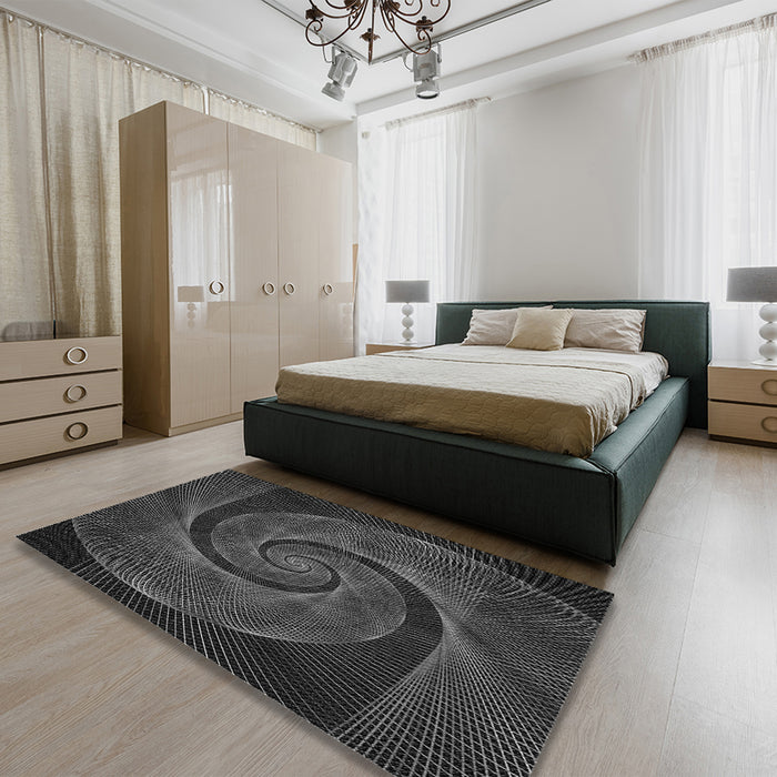 Patterned Midnight Gray Rug in a Bedroom, pat1639gry