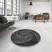 Round Patterned Midnight Gray Rug in a Office, pat1639gry