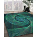 Patterned Deep Teal Green Rug in Family Room, pat1639lblu