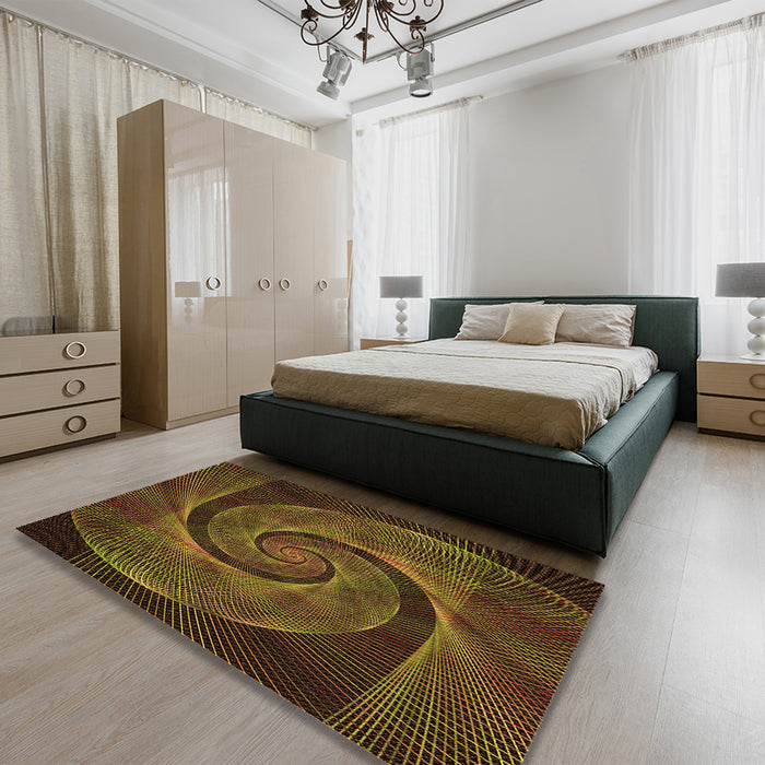 Round Machine Washable Transitional Black Brown Rug in a Office, wshpat1639org