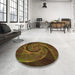 Round Patterned Black Brown Rug in a Office, pat1639org