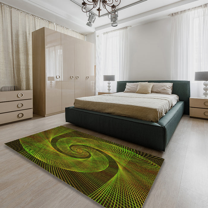 Patterned Black Brown Rug in a Bedroom, pat1639yw