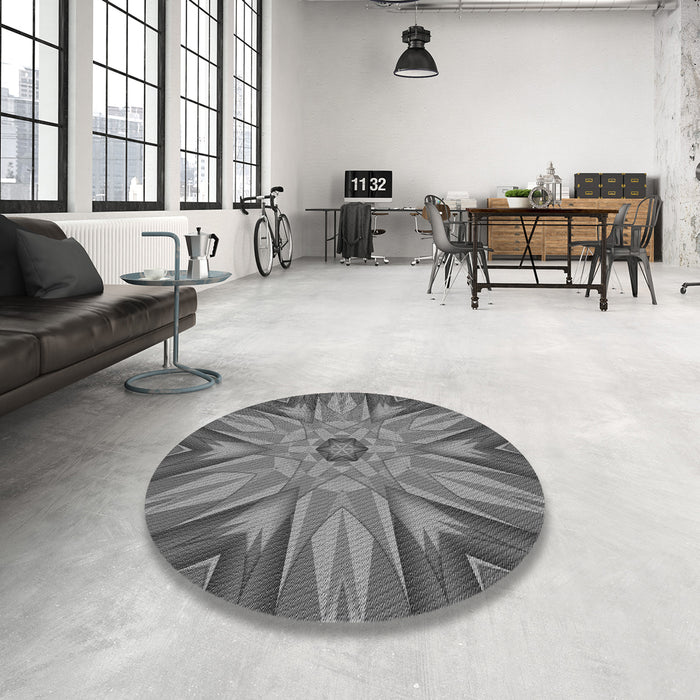 Round Patterned Dark Gray Novelty Rug in a Office, pat163