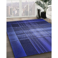 Patterned Denim Dark Blue Rug, pat164blu