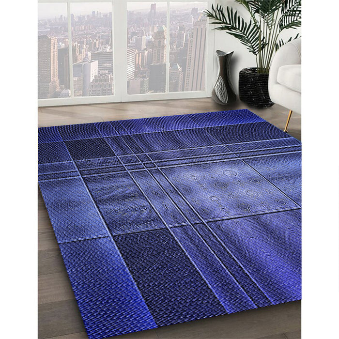 Patterned Denim Dark Blue Rug in Family Room, pat164blu
