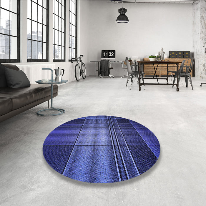 Round Patterned Denim Dark Blue Rug in a Office, pat164blu