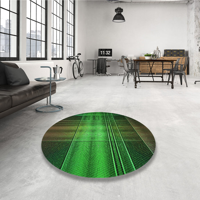 Round Patterned Dark Forest Green Rug in a Office, pat164grn