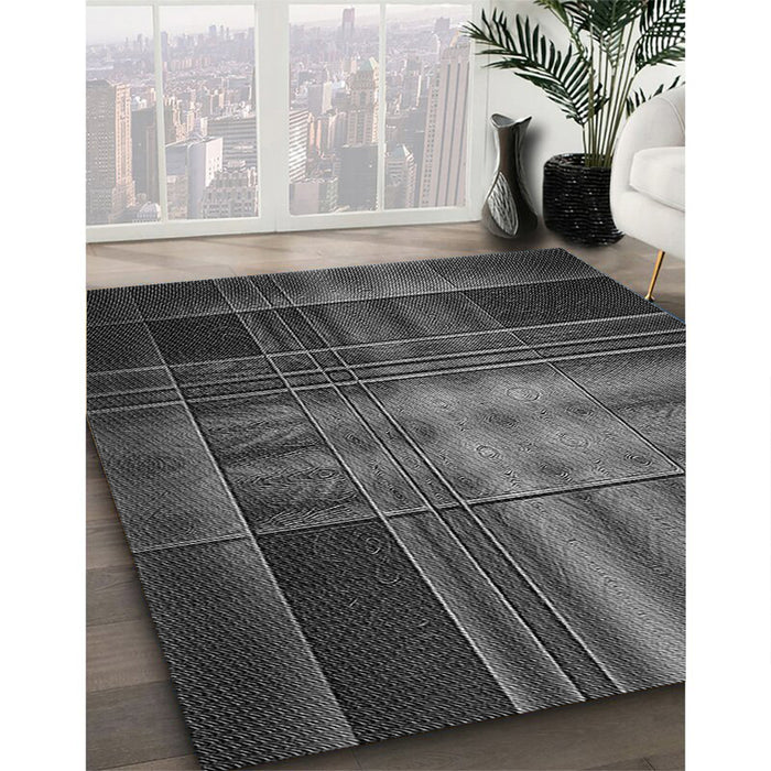 Patterned Charcoal Black Rug in Family Room, pat164gry