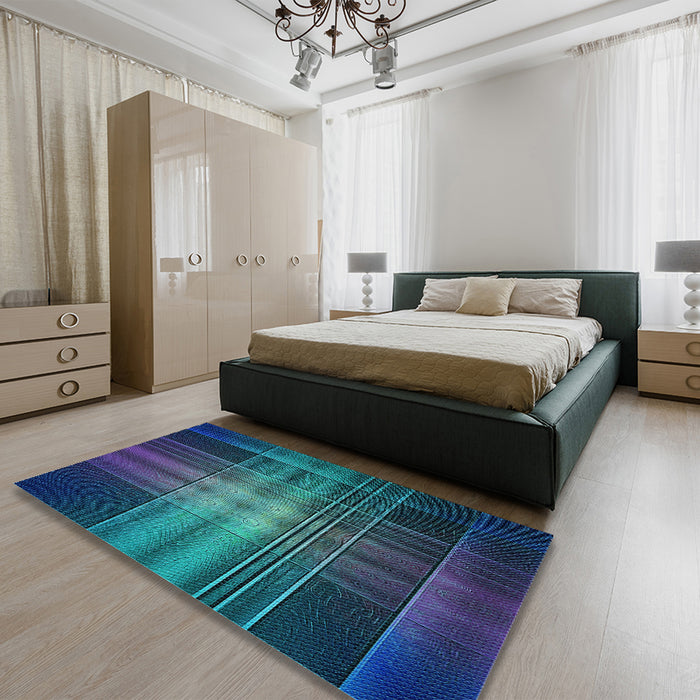 Round Machine Washable Transitional Light Sea Green Rug in a Office, wshpat164lblu