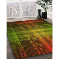 Patterned Dark Yellow Green Rug, pat164yw