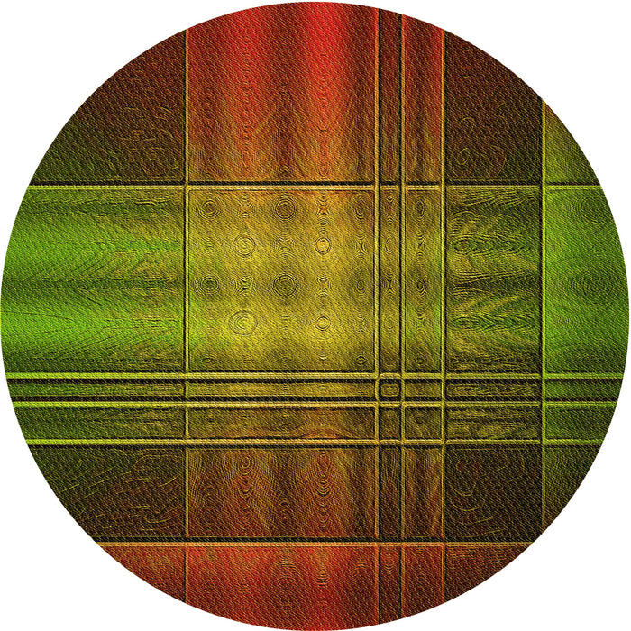 Square Patterned Dark Yellow Green Rug, pat164yw