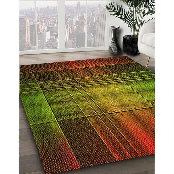 Patterned Dark Yellow Green Rug in Family Room, pat164yw