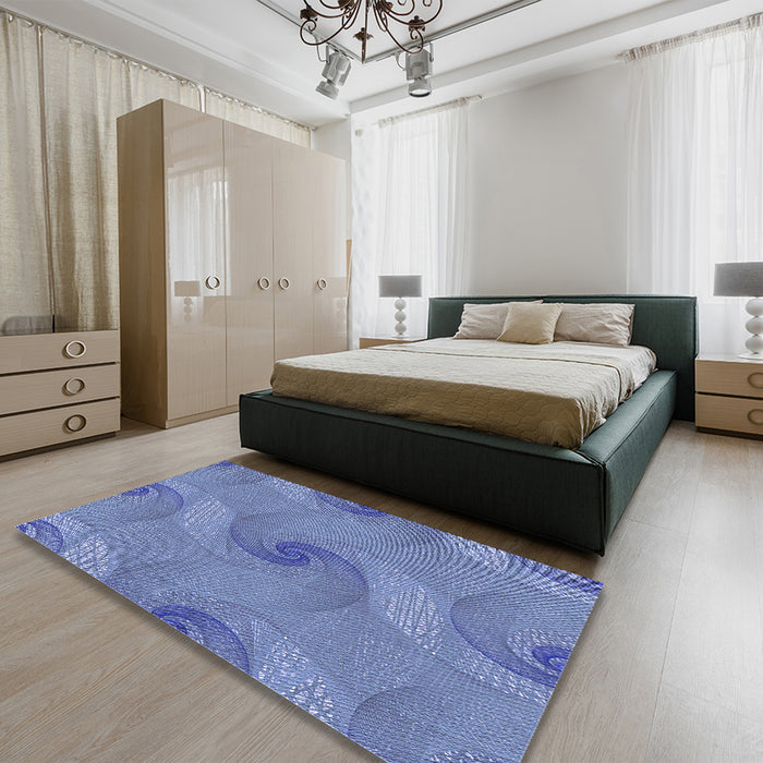 Round Machine Washable Transitional Sky Blue Rug in a Office, wshpat1640blu