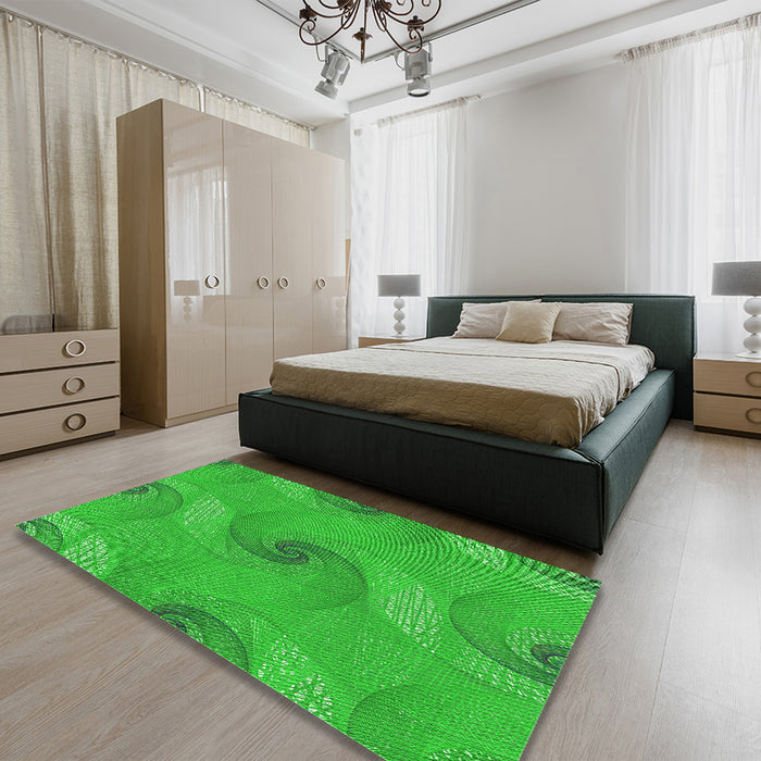 Round Machine Washable Transitional Lime Green Rug in a Office, wshpat1640grn