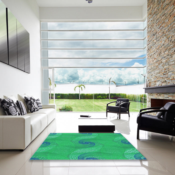 Machine Washable Transitional Spring Green Rug in a Kitchen, wshpat1640lblu
