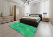 Patterned Spring Green Rug in a Bedroom, pat1640lblu