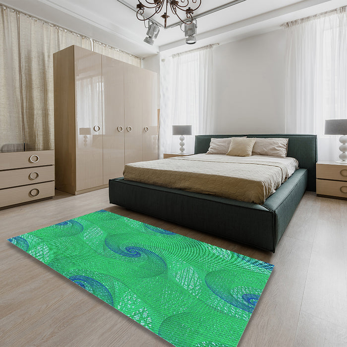 Patterned Spring Green Rug in a Bedroom, pat1640lblu