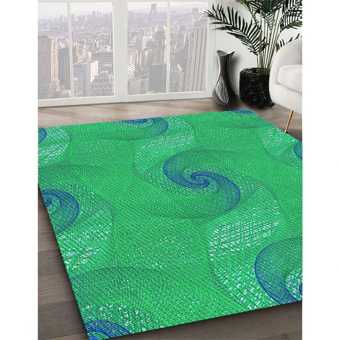 Machine Washable Transitional Spring Green Rug in a Family Room, wshpat1640lblu