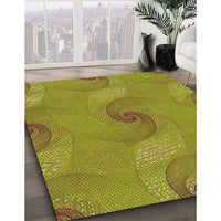 Patterned Dark Yellow Green Rug, pat1640org