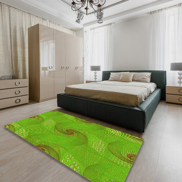 Patterned Bright Green Rug in a Bedroom, pat1640yw