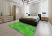Machine Washable Transitional Neon Green Rug in a Bedroom, wshpat1640