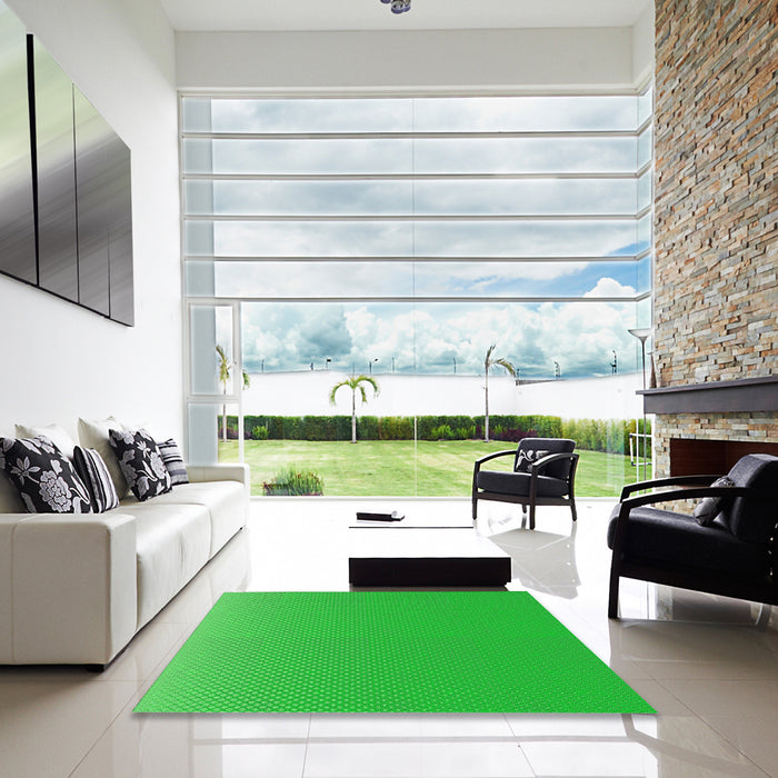 Square Patterned Neon Green Novelty Rug in a Living Room, pat1641