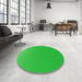 Round Machine Washable Transitional Neon Green Rug in a Office, wshpat1641