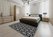 Round Machine Washable Transitional Midnight Gray Rug in a Office, wshpat1642gry