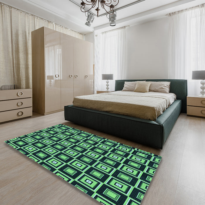 Round Machine Washable Transitional Deep Teal Green Rug in a Office, wshpat1642lblu