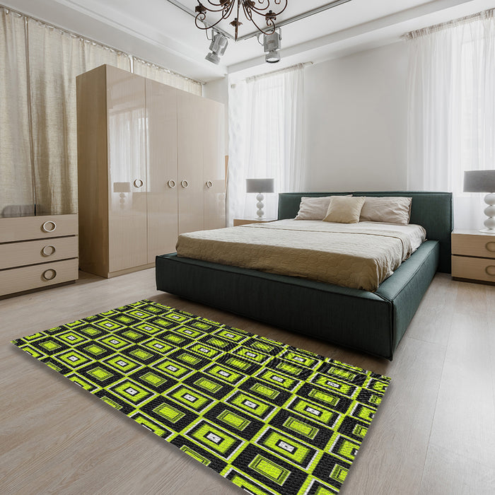 Patterned Mid Gray Abstract Machine Washable Rug in a Bedroom, wshpat1642