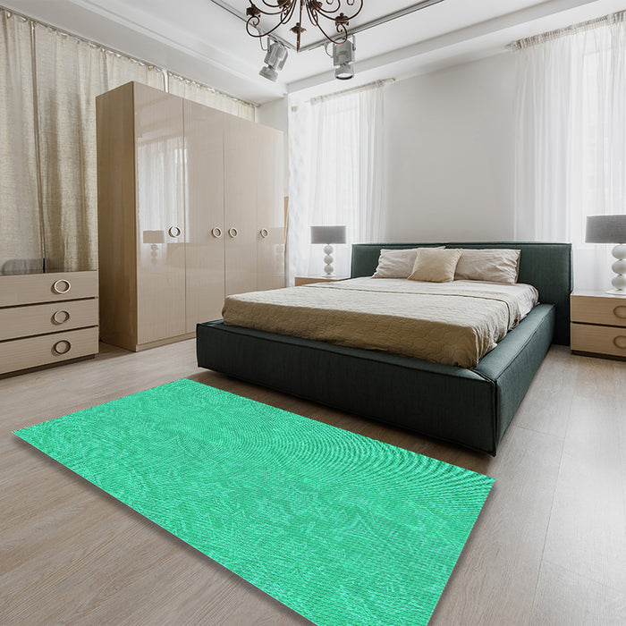 Round Machine Washable Transitional Spring Green Rug in a Office, wshpat1643lblu