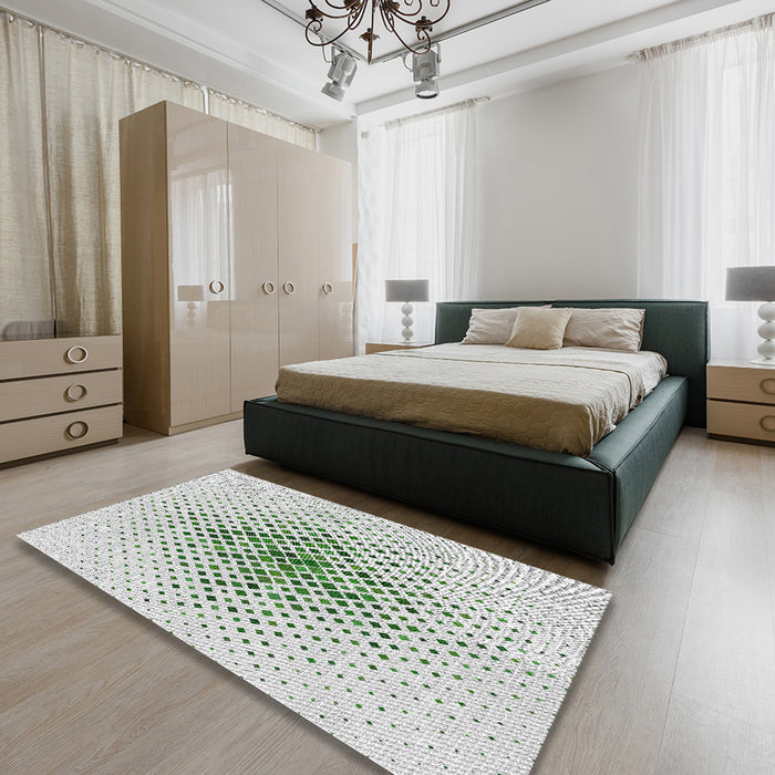 Patterned Sage Green Abstract Machine Washable Rug in a Bedroom, wshpat1644