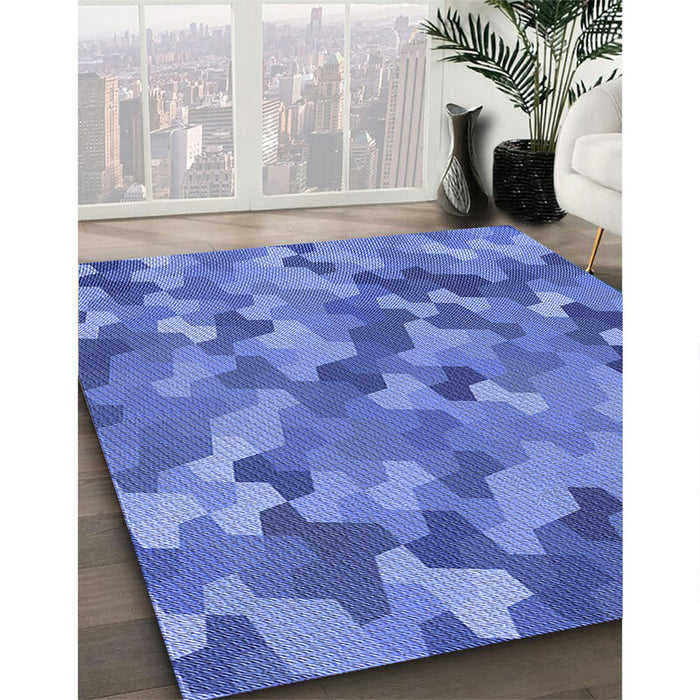 Patterned Sky Blue Rug in Family Room, pat1645blu