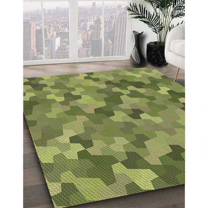 Patterned Fern Green Rug in Family Room, pat1645brn