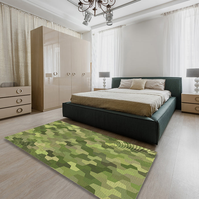 Patterned Fern Green Rug in a Bedroom, pat1645brn