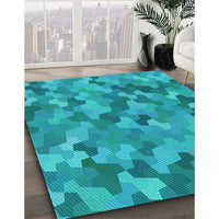 Patterned Aqua Cyan Blue Rug, pat1645lblu