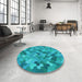 Round Patterned Aqua Cyan Blue Rug in a Office, pat1645lblu
