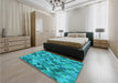 Patterned Aqua Cyan Blue Rug in a Bedroom, pat1645lblu