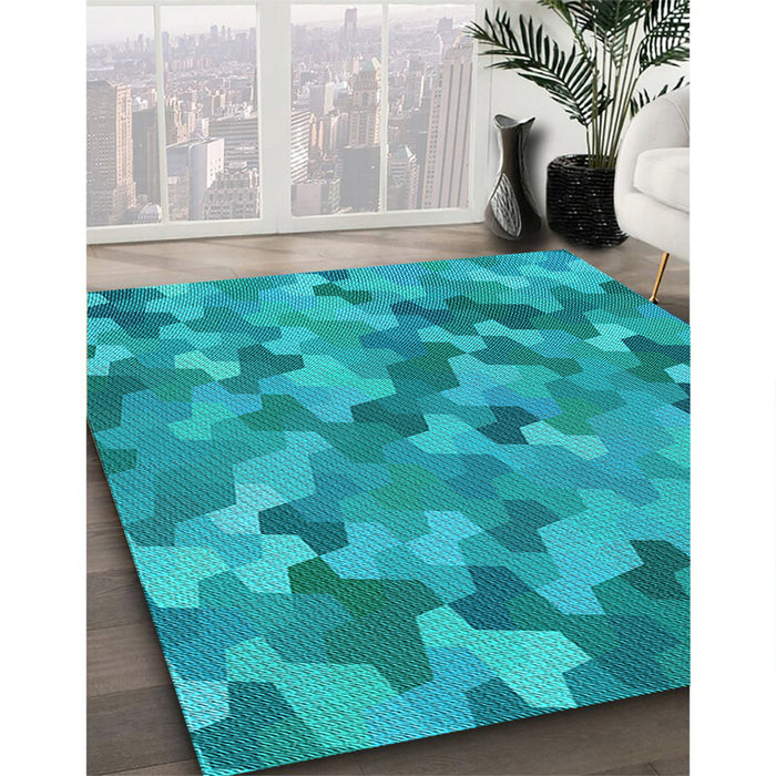Patterned Aqua Cyan Blue Rug in Family Room, pat1645lblu