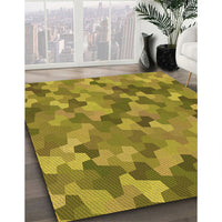 Patterned Dark Yellow Green Rug, pat1645org