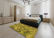 Patterned Dark Yellow Green Rug in a Bedroom, pat1645org
