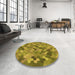 Round Patterned Dark Yellow Green Rug in a Office, pat1645org