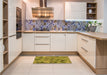 Patterned Dark Yellow Green Rug in a Kitchen, pat1645org